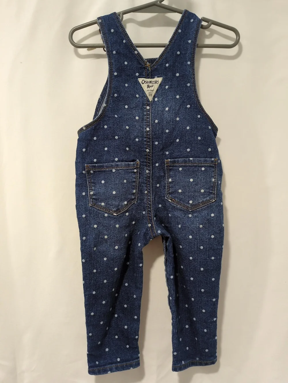 OshKosh B'gosh Girls 12M Polka Dot Denim Overalls Blue Vestbak